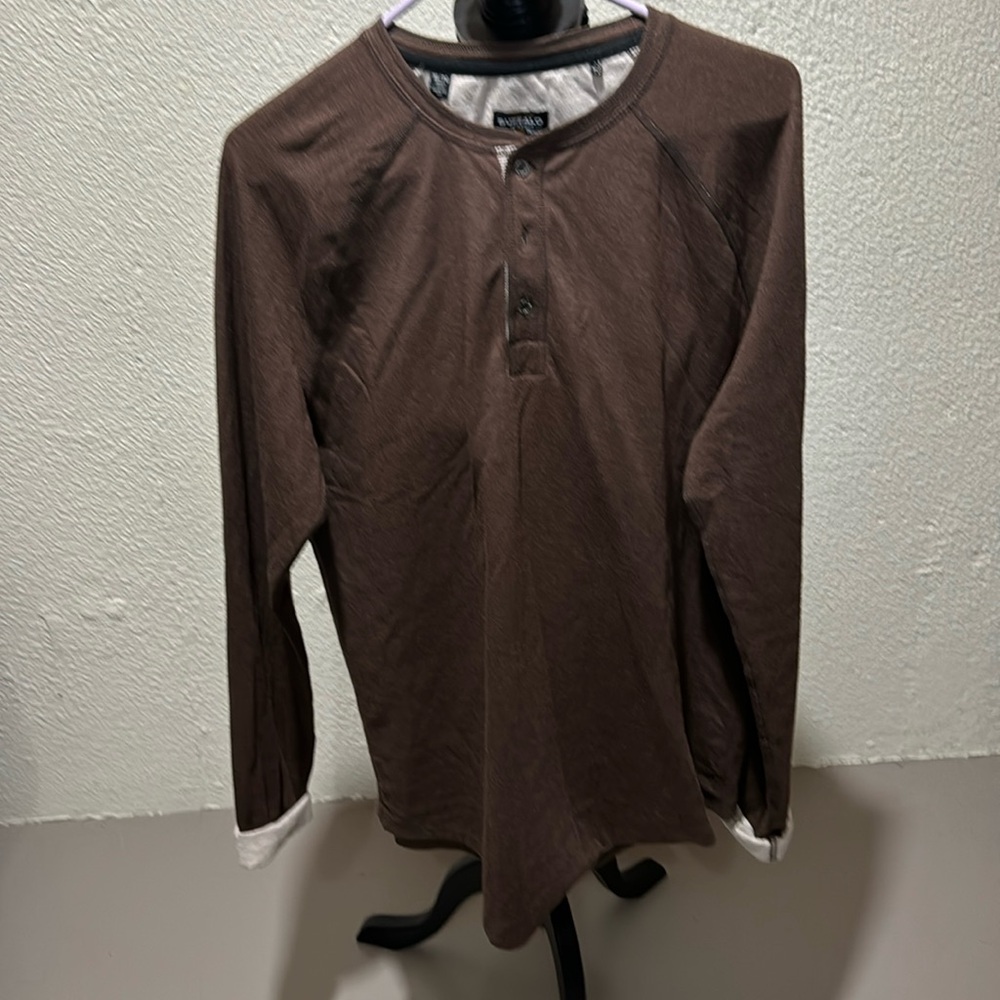 Men’s Buffalo long sleeve tee shirt with button down 1/4 way